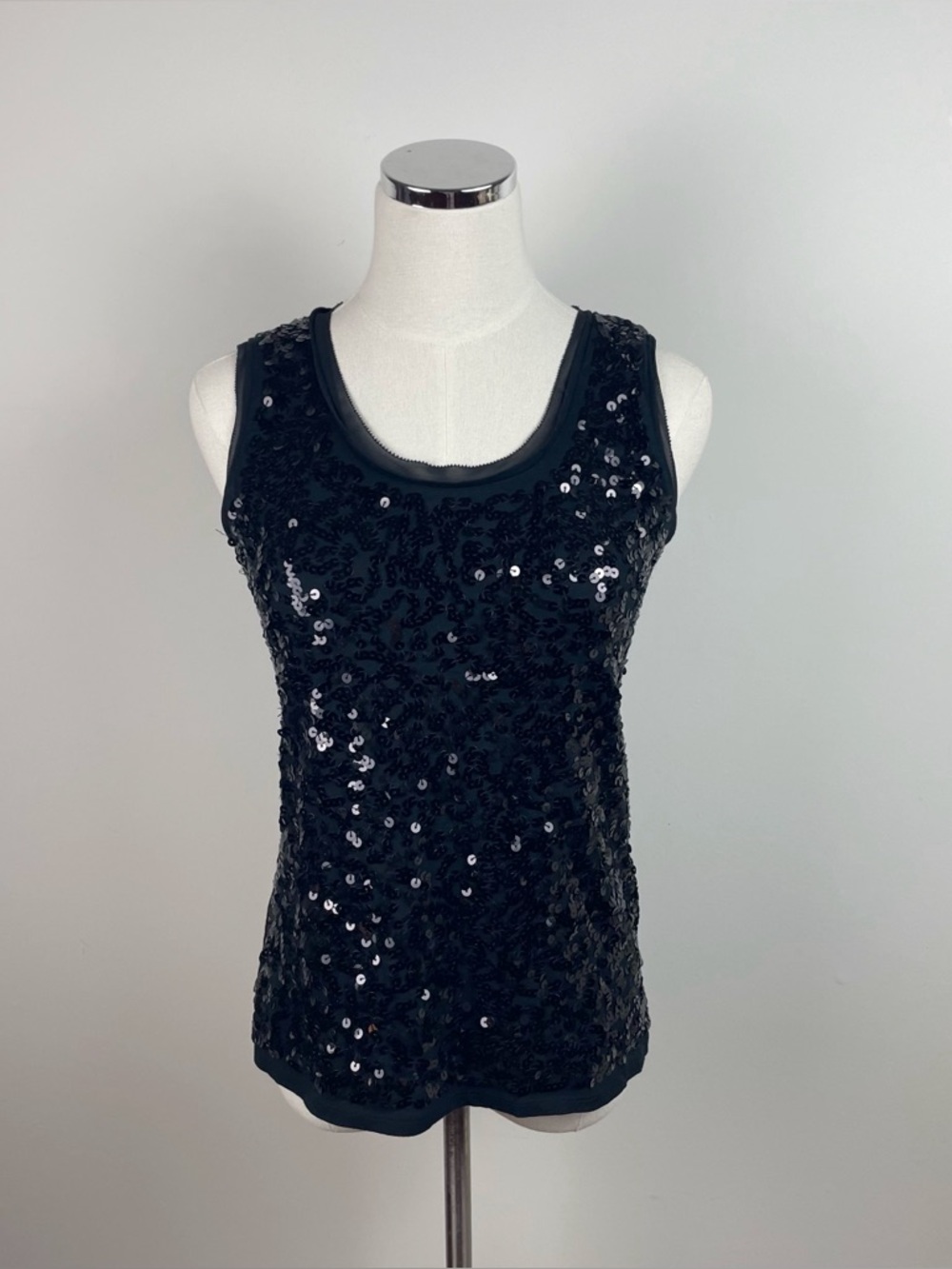 Ann Taylor LOFT Black Sequin Glam Party Top Women Small Petite